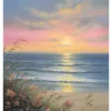 Hand-Painted Sunrise Over Ocean Waves Textured Oil Painting
