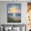 Hand-Painted Sunrise Over Ocean Waves Textured Oil Painting