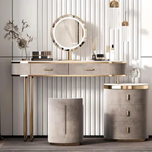 Luxuria Stone & Leather Vanity Ensemble - Elegant Dressing Table Set