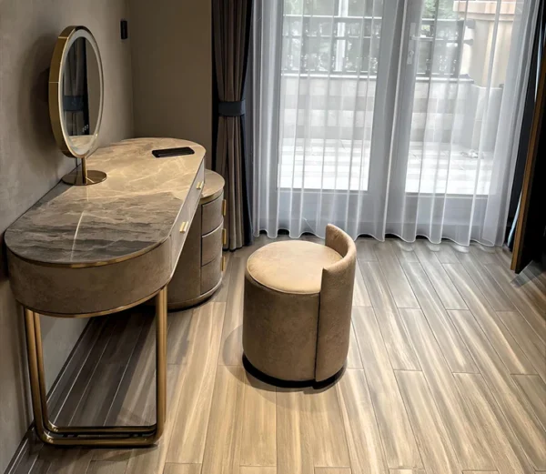 Luxuria Stone & Leather Vanity Ensemble - Elegant Dressing Table Set