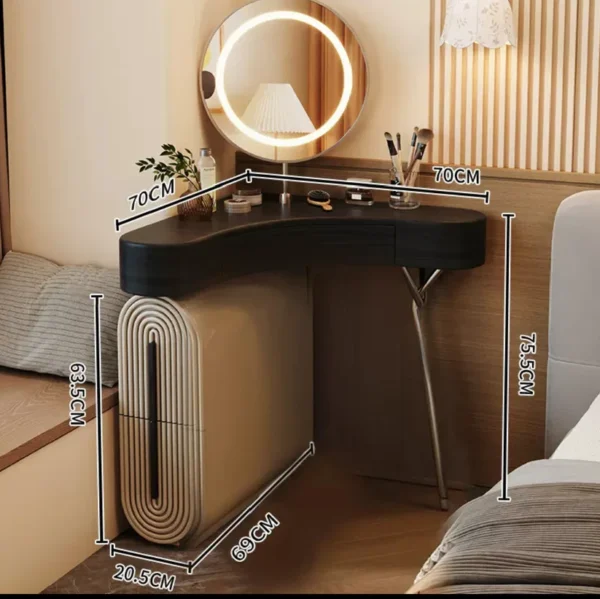 Aria Curve Corner Dressing Table with 360° LED Mirror